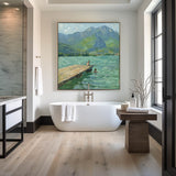 Modern Blue Lake Paintings Childhood Good Old Days Acrylic Painting Canvas Art For Livingroom