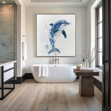 Large Original Abstract Blue Dolphin Oil Painting On Canvas Modern Animal Dolphin Art Wall Art Minimalist Apartment Baby Room Decor