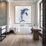 Large Original Abstract Blue Dolphin Oil Painting On Canvas Modern Animal Dolphin Art Wall Art Minimalist Apartment Baby Room Decor