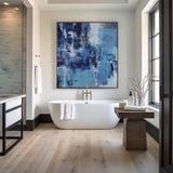 Large Blue Square Abstract Art Modern Blue Painting Abstract Framed Canvas Painting