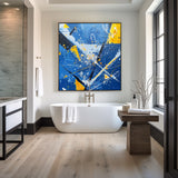 Original Blue And Yellow Abstract Wall Art ,Bump The Color,Living Room Decor, Modern, Minimalist Wall Art