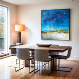 Large Blue Abstract Art Navy Blue And Yellow Wall Art For Bedroom