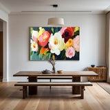Large Colorful Flowers Textured Wall Art Bauhaus Painting Panoramic Canvas Wall Art For Livingroom