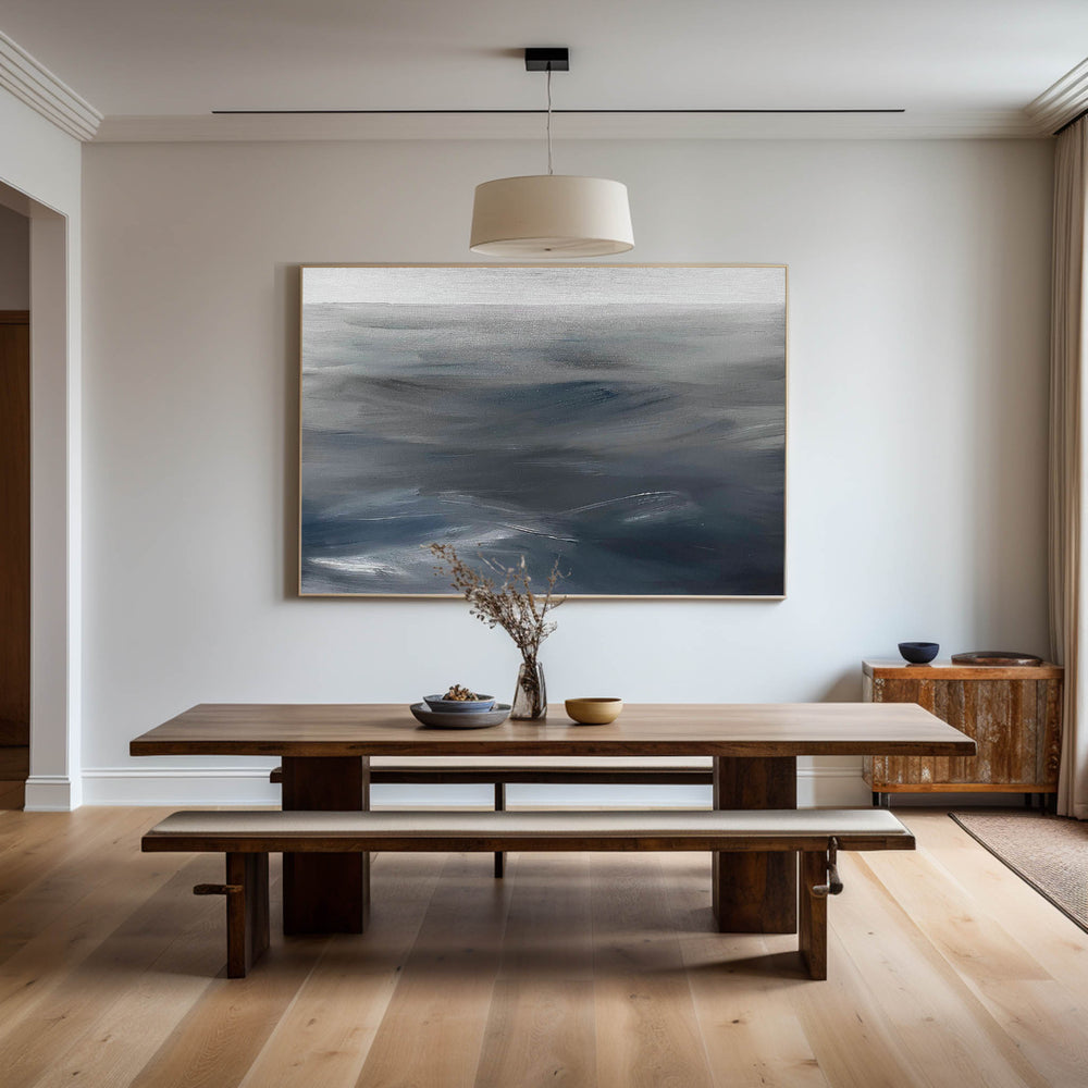 Modern Blue Grey Abstract Wall Art Livingroom Canvas Wall Art Large Acrylic Painting For Sale