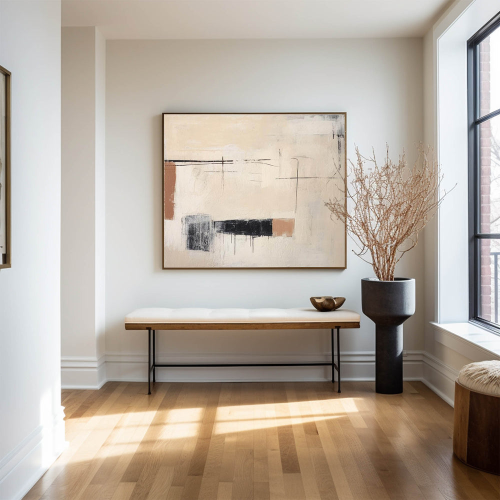 Black And Beige Abstract Painting Minimalist Art Large Horizontal Canvas Paintings For Sale