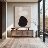 Large Plaster Art On Canvas Beige Abstract Painting White Minimalist Geometric Painting Black And White Cool Modern Abstract Minimalist Painting