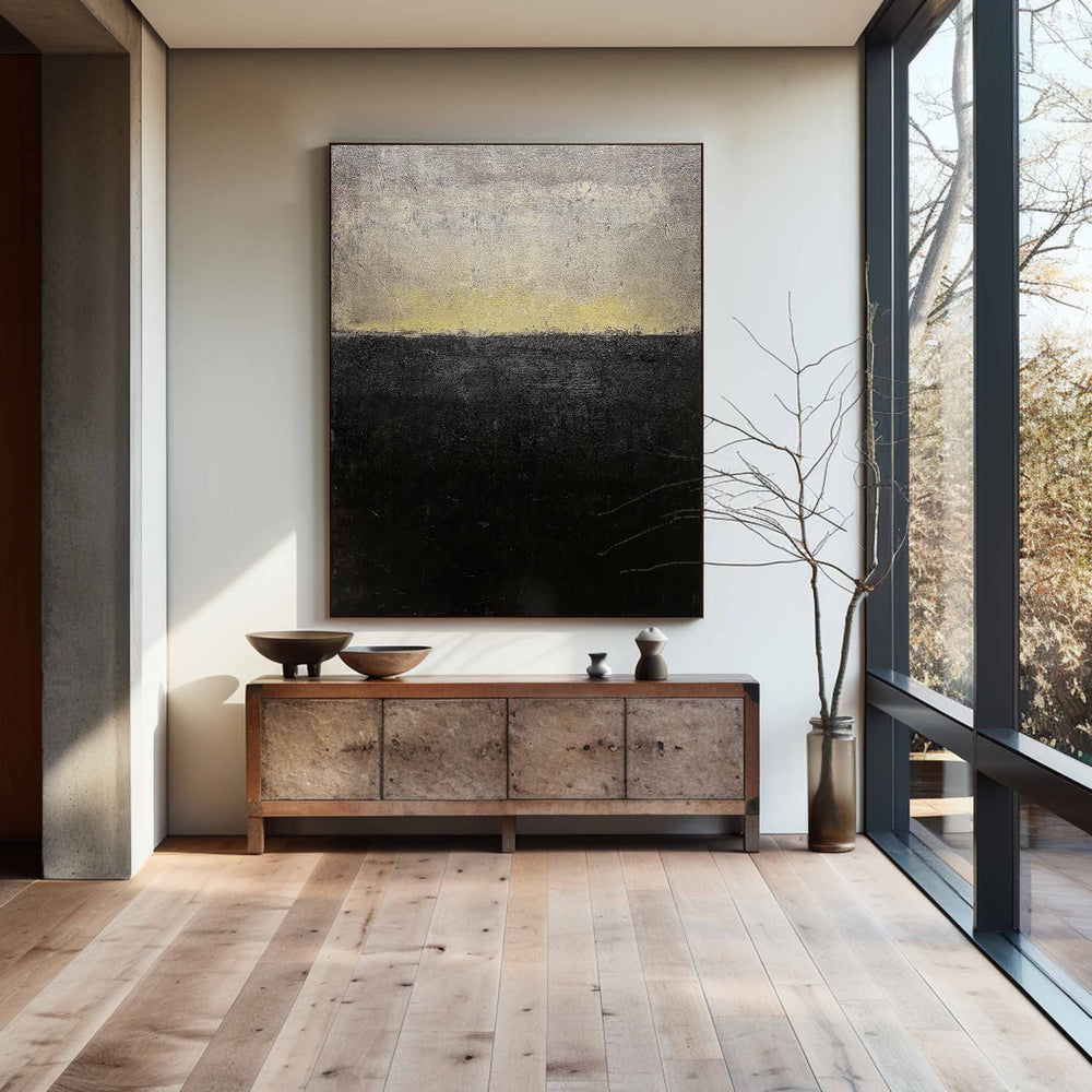 Black And Gold Minimalist Acrylic Painting On Canvas Extra Large Minimal Canvas Art Abstract Minimalist Modern Wall Art
