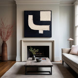 Modern Abstract Minimalist Black and White Canvas Wall Art, Japanese Minimalist Painting For Sale