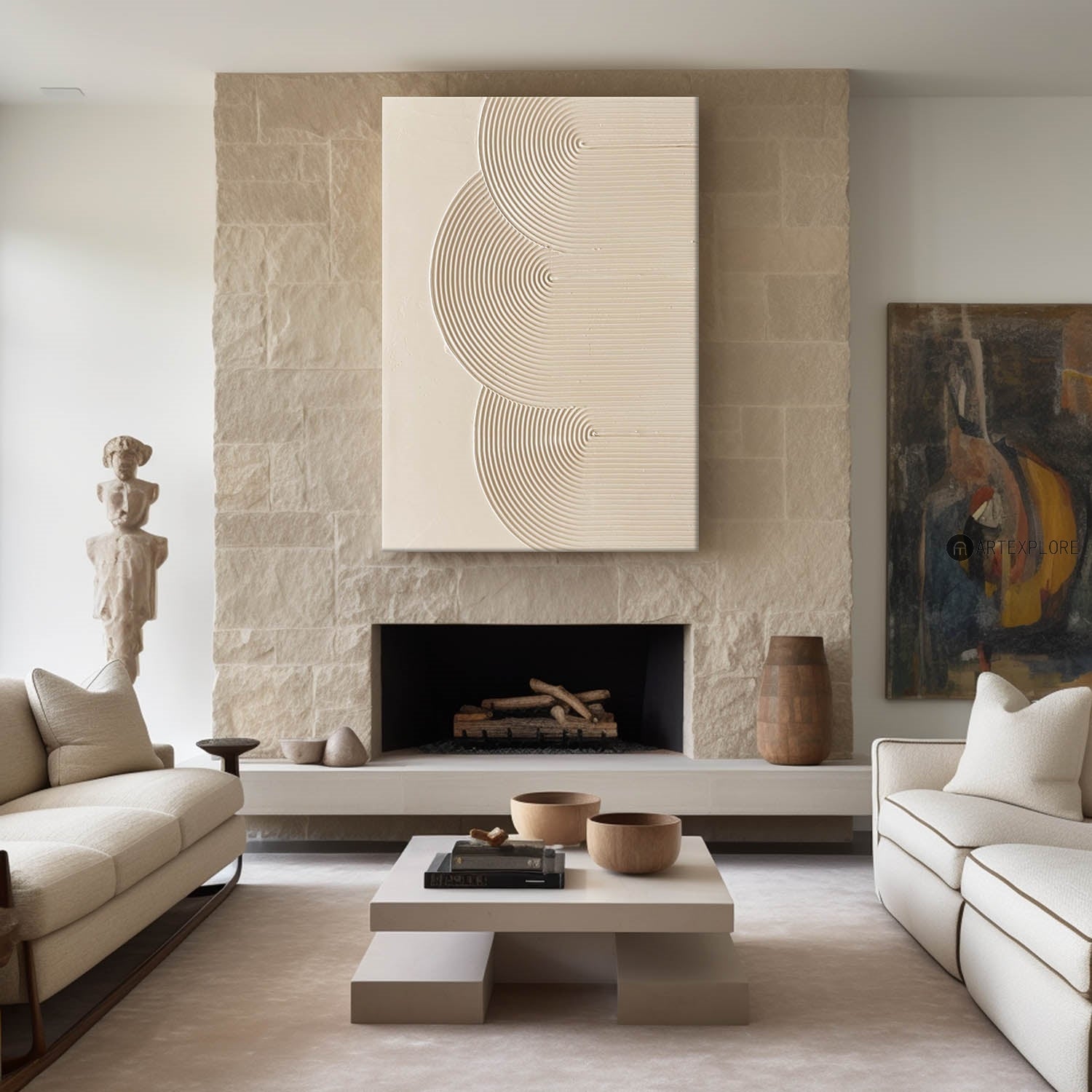Modern Beige Acrylic Textured Painting ,Beige Minimalist Abstract Art Wall Hangings,Modern Beige Acrylic Wall Decor
