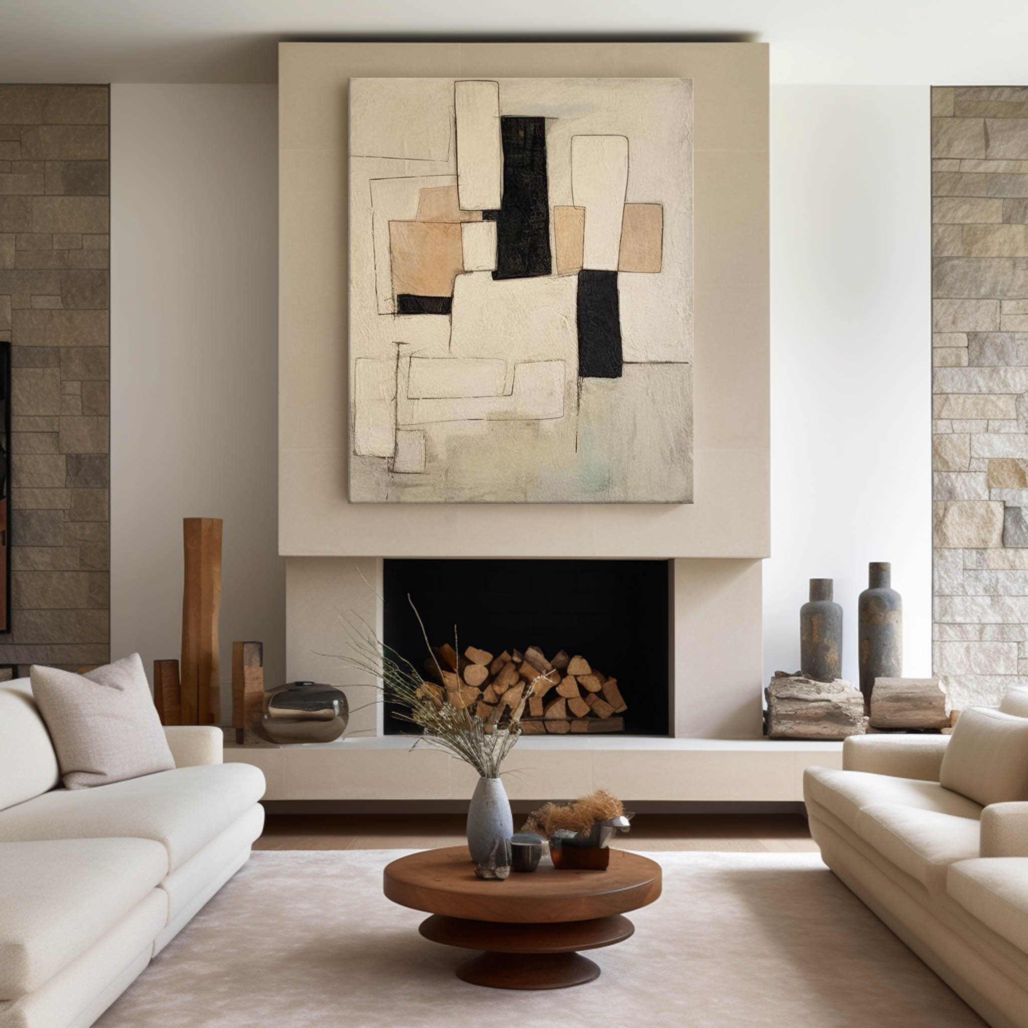 Modern Black And Beige Abstract Canvas Wall Art Earth Tone Minimalist Art Minimalist Painting