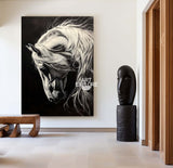 Black Horse Oil Painting Wild Horse Portrait Art Painting Black Steed Painting Horse Art For Sale