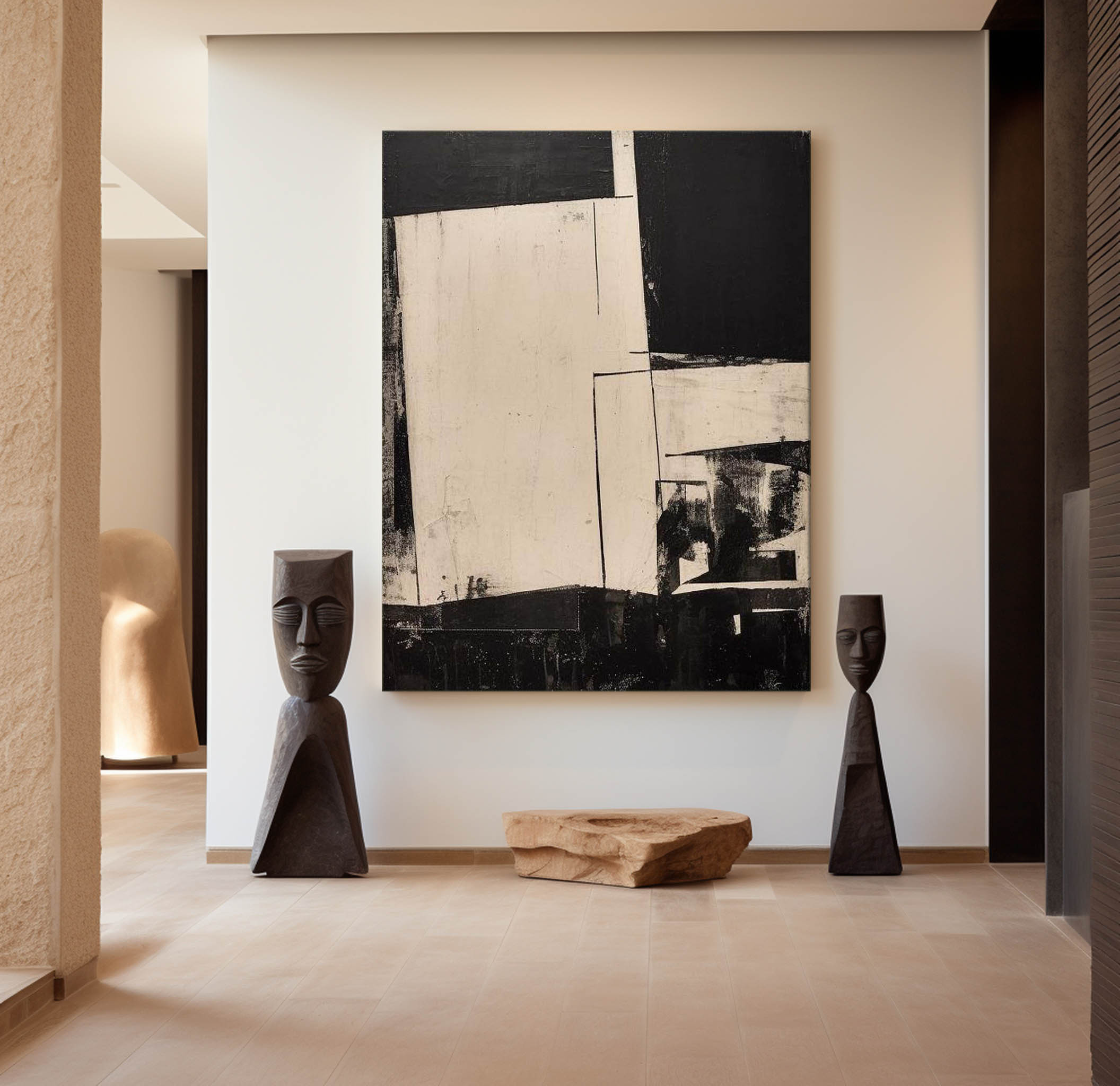 Modern Black And Beige Abstract Canvas Wall Art Earth Tone Minimalist Art Minimalist Painting