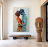 Modern Lovers Painting Blue Red Palette Knife Painting Rich Textured Lovers Artworks for Livingroom