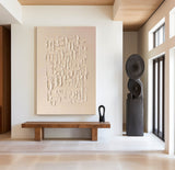 Modern Beige Abstract Canvas Wall Art Minimalist Painting Thick Plaster Texture Painting