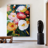 Modern Colorful Flowers Painting Bauhaus Wall Art Rich Textured Flowers Artworks Canvas Art for Livingroom