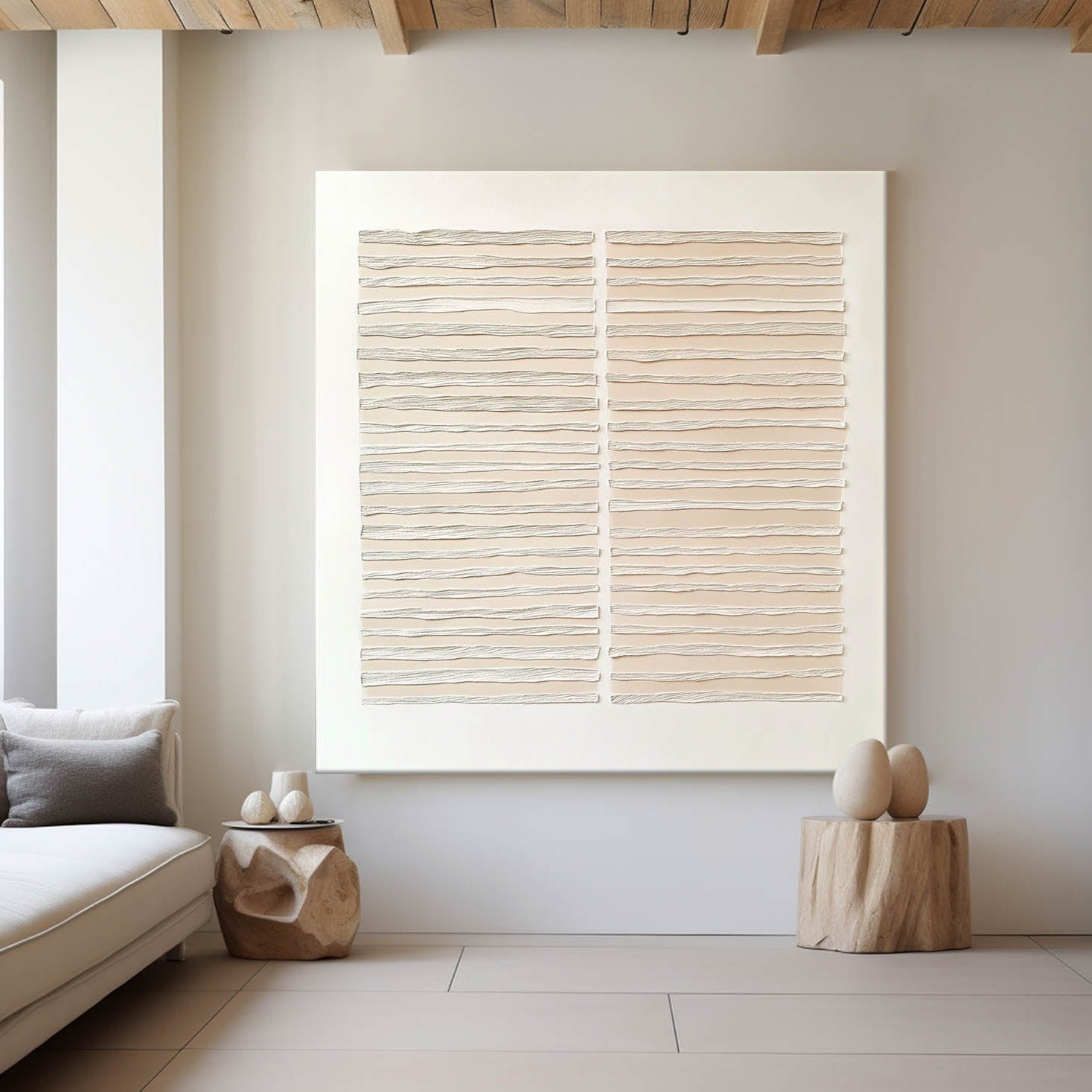 Wabi-sabi Beige Rich Textured Plaster Beige Wall Art Large Minimalist Painting For Livingroom