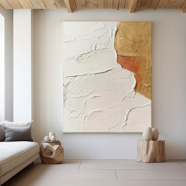 Abstract White And Gold Acrylic Oil Painting Minimalist White Art vertical Paintings For Wall Custom Artwork