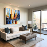 Large abstract night city painting cityscape wall art