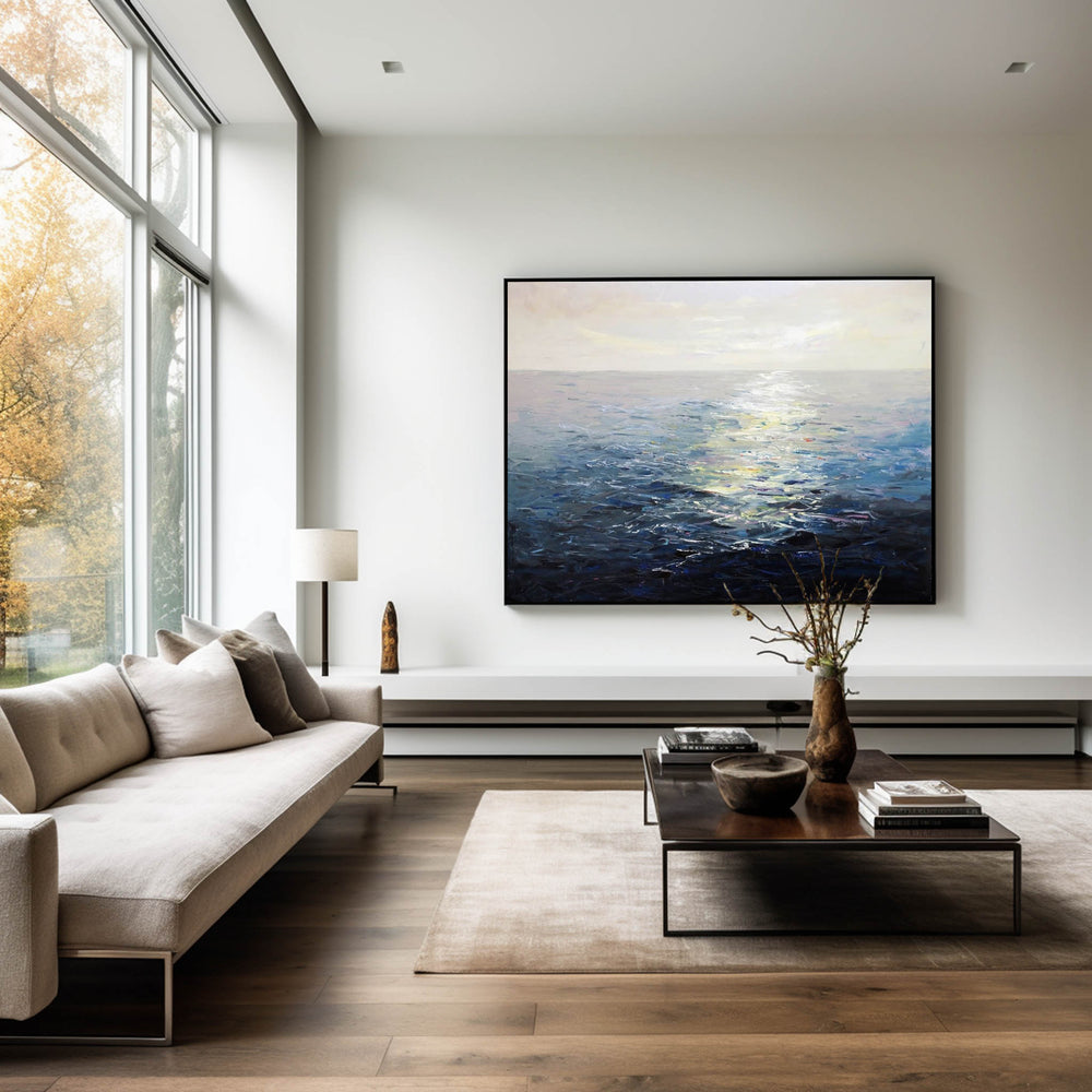 Ocean Sunset Painting Large Blue Ocean Canvas Wall Art Ocean Wave Canvas Art