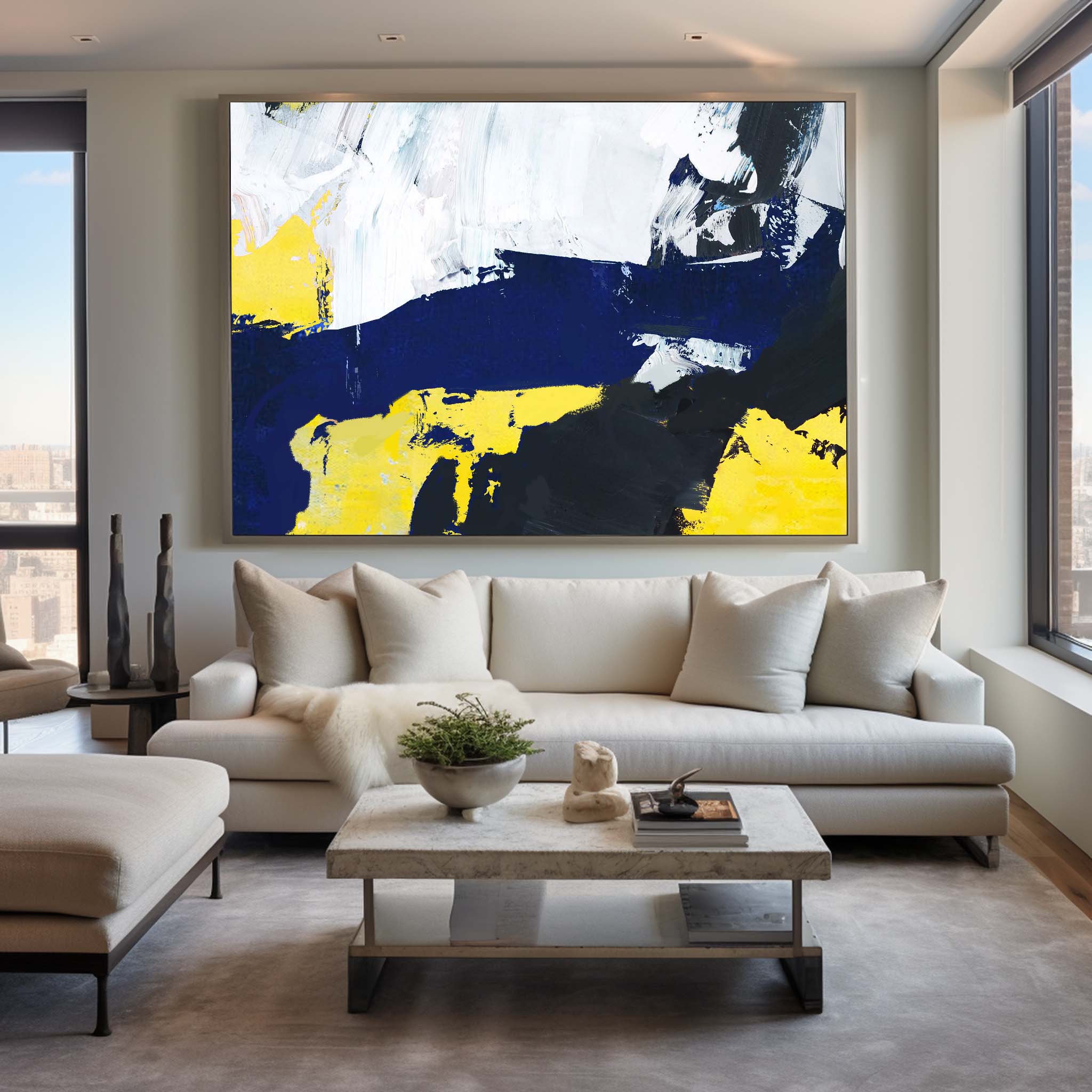 Modern Abstract Canvas Wall Art Yellow Blue Canvas Art Bedroom Canvas Art