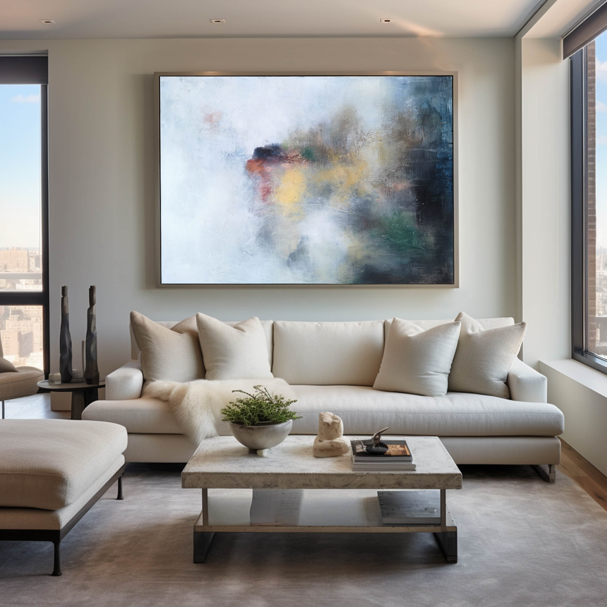 Origianl Extra Large Abstract Ocean Painting On Canvas Beach Acrylic Painting For Living Room