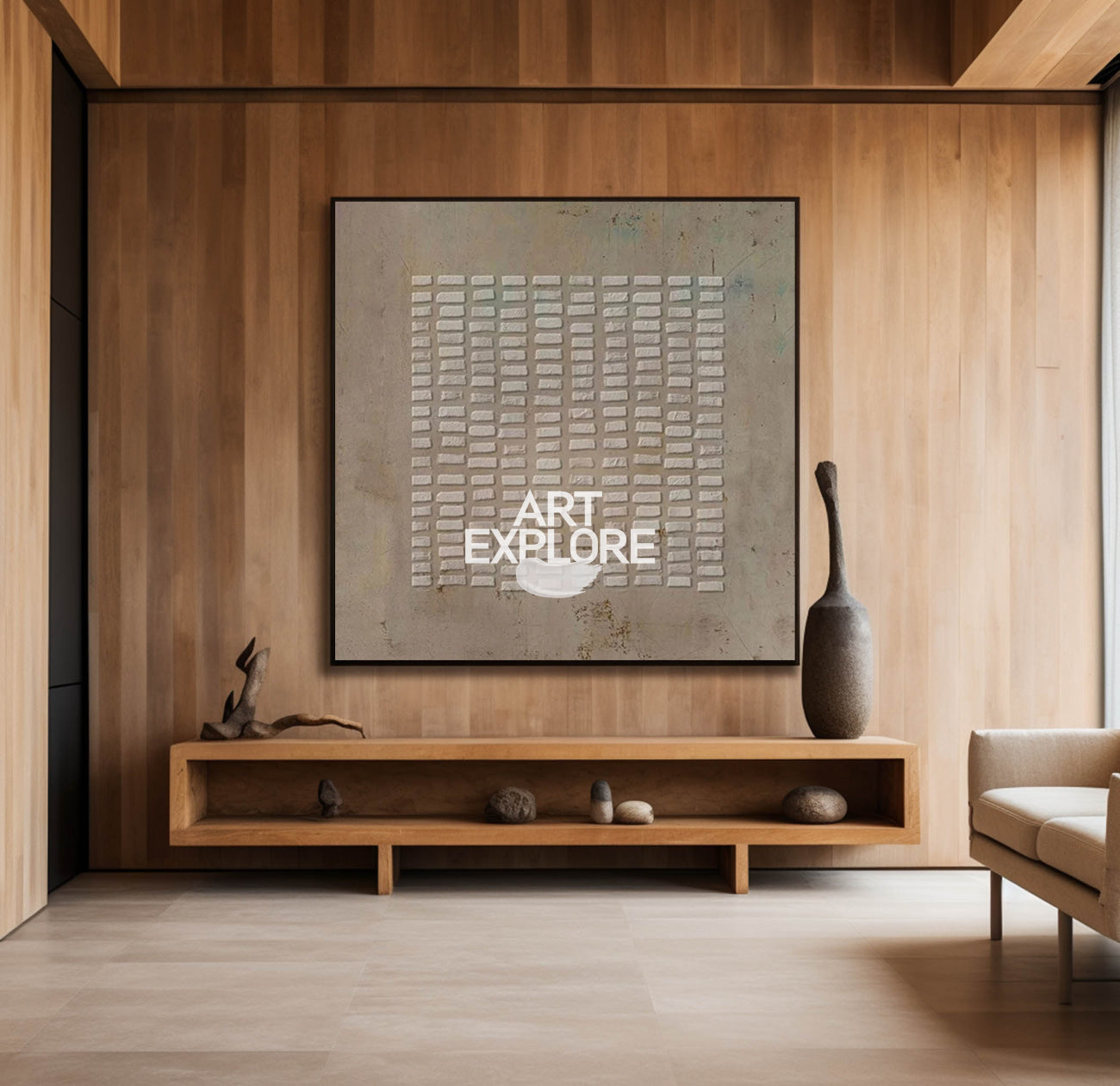 Modern Brown Abstract Wall Art Large Canvas Art Wabi-sabi Minimalist Plaster Art For Sale
