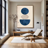 Large Beige And Blue Textured Geometric Painting Modern Minimalist Wall Art for Living Room