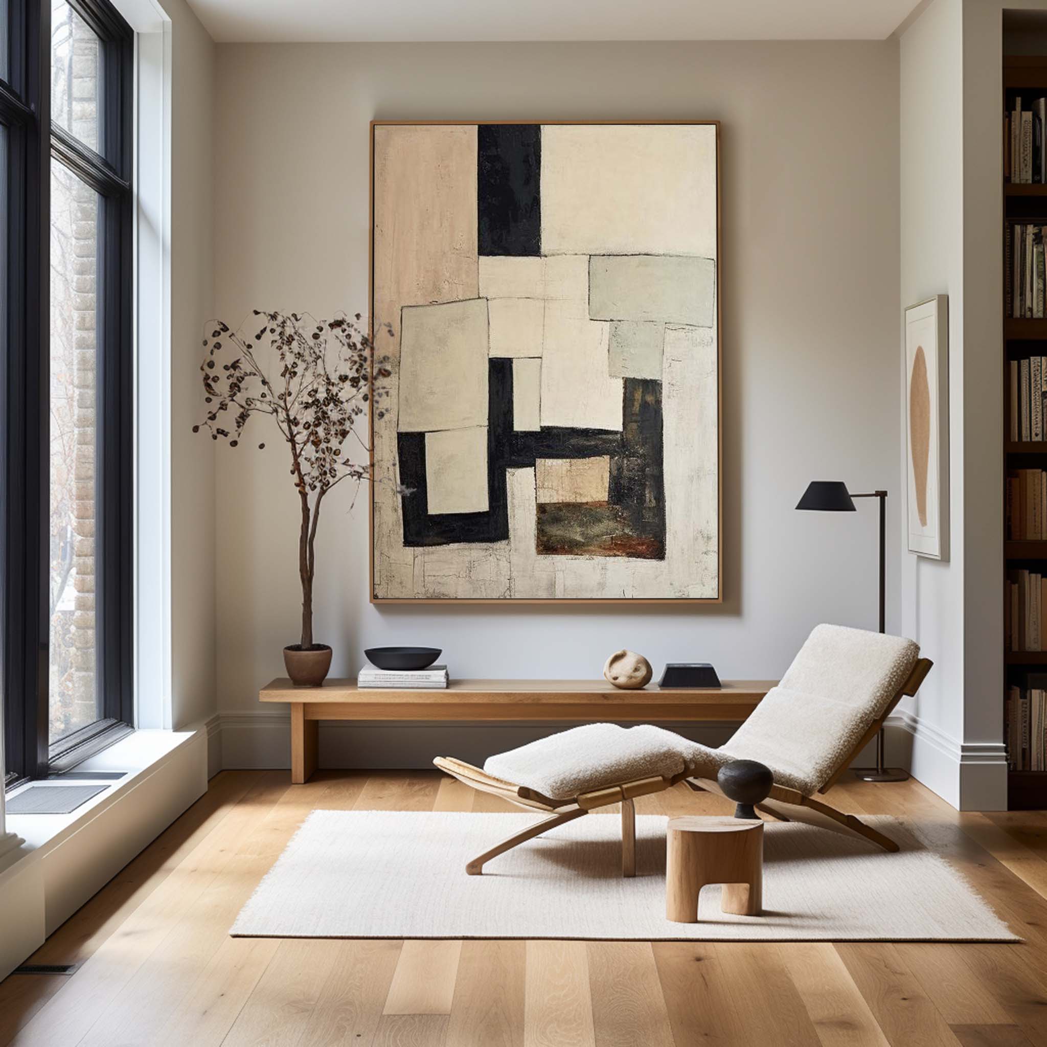 Modern Black And Beige Abstract Canvas Wall Art Earth Tone Minimalist Art Minimalist Painting