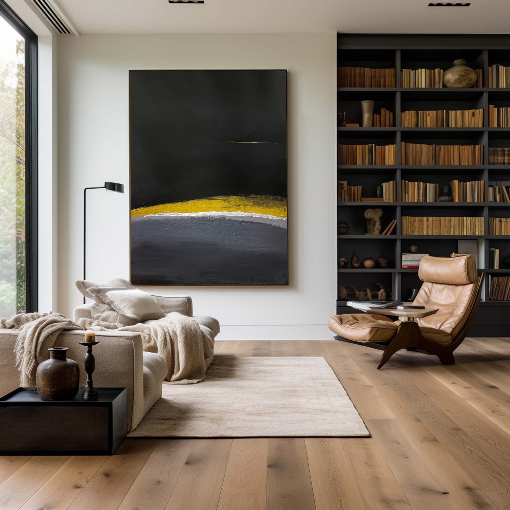 Modern Black And Gold Minimalist Painting Gold Abstract Acrylic Painting Livingroom Wall Art For Sale