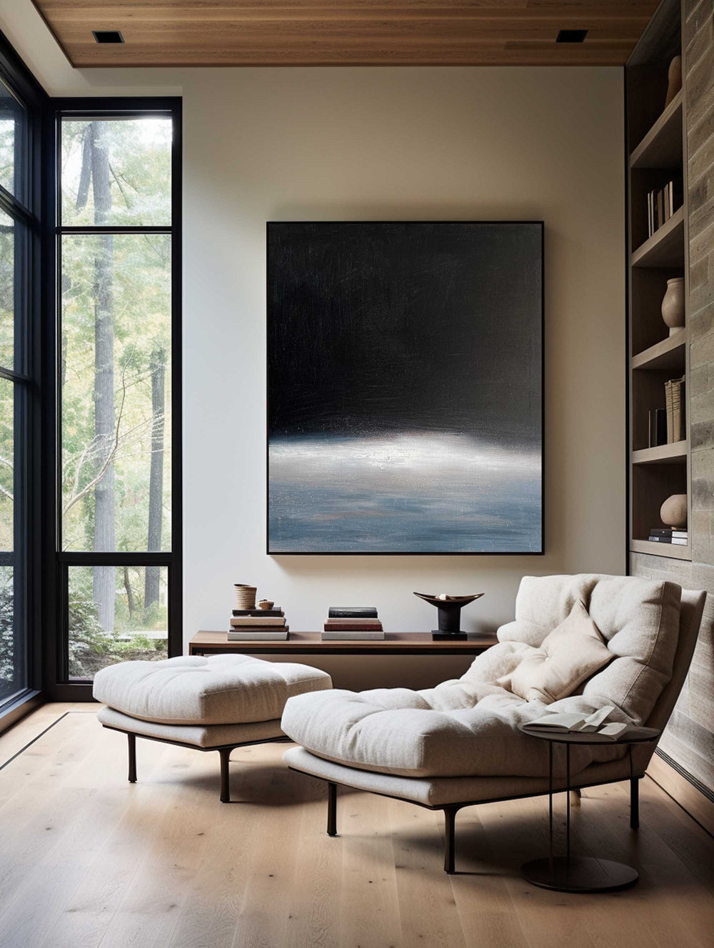 Modern Black Blue Minimalist Painting Abstract Acrylic Painting Canvas Wall Art Minimalist Wall Art For Sale