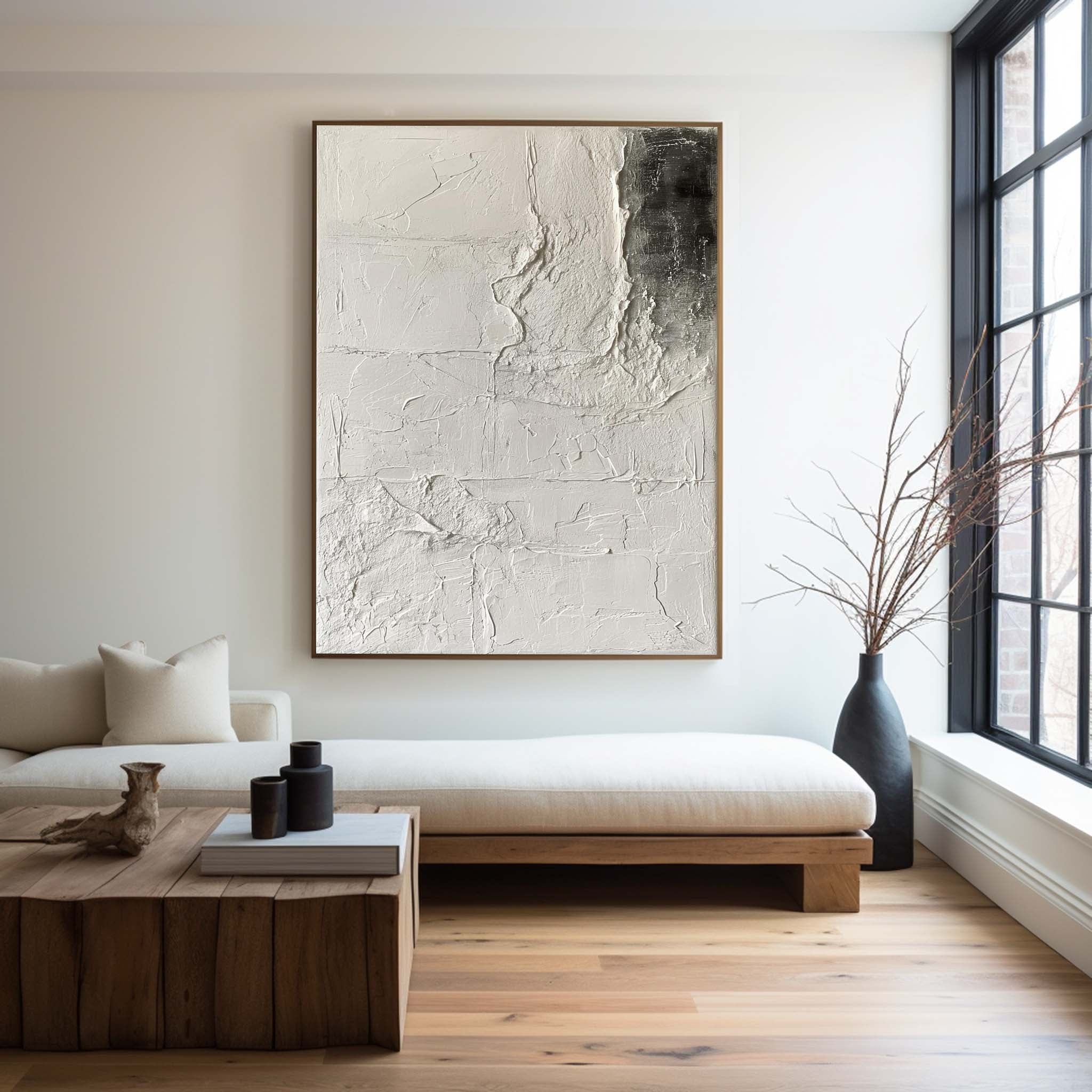 Black And White Abstract Painting, Black White Minimalist Painting, Black White Canvas Wall Art