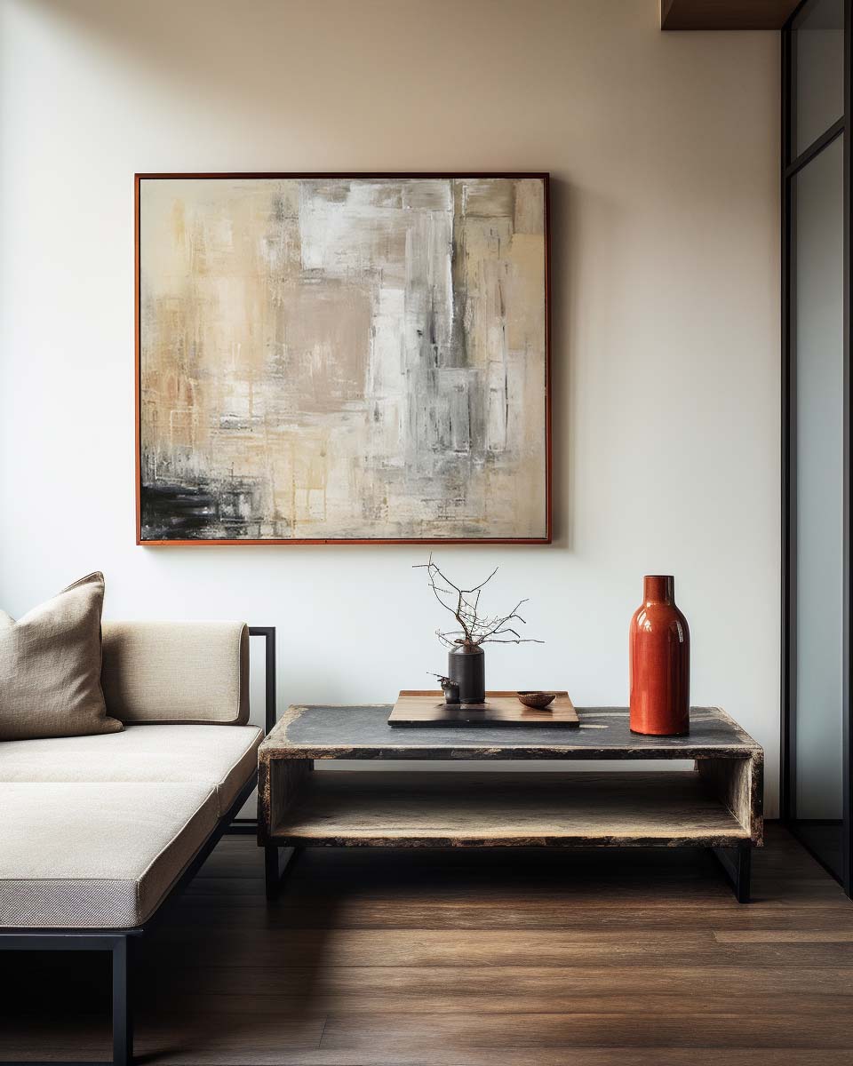 Beige And Yellow Abstract Painting Minimalist Art Large Horizontal Canvas Paintings For Sale