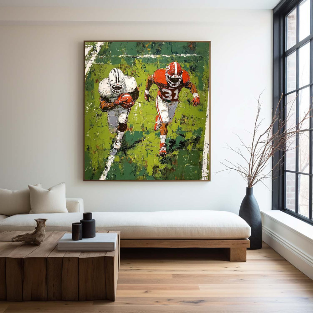 Large Football Game Painting Green Textured Art for Football Lovers Sport Painting For Home Decor