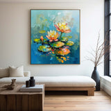 Green Pond Painting Beautiful Lotus Plaster Painting Rich Textured Artworks Canvas Art For Livingroom