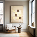 Wabi-sabi Beige Plaided Canvas Art Large Minimalist Wall Art Beige Acrylic Painting For Sale