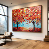 Modern Colorful Textured Painting Large Red Tree Art Painting Minimalist Plaster Wall Art For Sale