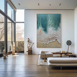 Large Blue Seascape Wall Art Contemporary Blue Coastal Canvas Art Ocean Wave Painting