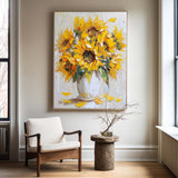 Modern Sunflowers Palette Knife Painting Rich Textured Artworks Vertical Canvas Art for Livingroom