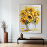 Modern Sunflowers Palette Knife Painting Rich Textured Artworks Vertical Canvas Art for Livingroom