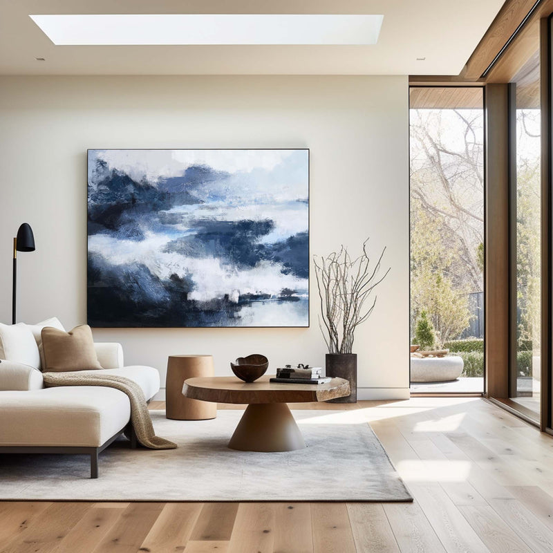 Abstract Horizontal  Black And Blue Wall Art Abstract Landscape Paintings 
