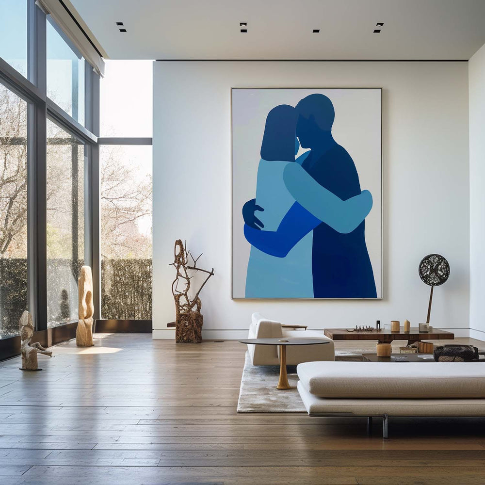 Original Blue Canvas Wall Art Modern Lovers Wall Art Romantic Abstract Painting