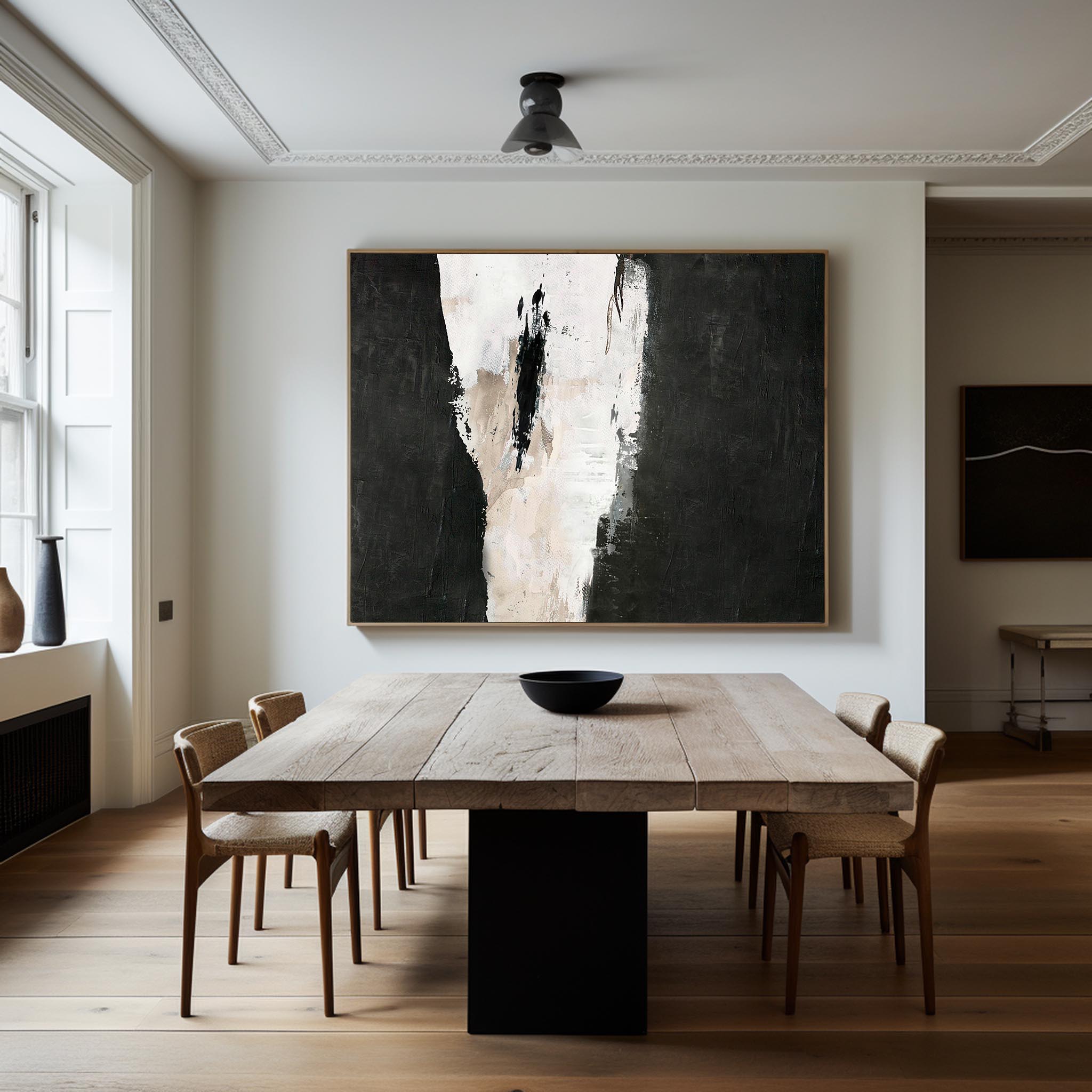 Black Abstract Art Oversized Modern Canvas Art Long Horizontal Wall Art