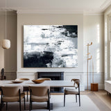 Large Abstract Original Painting Cyan Grey Painting Black White Painting Handmade Modern Art