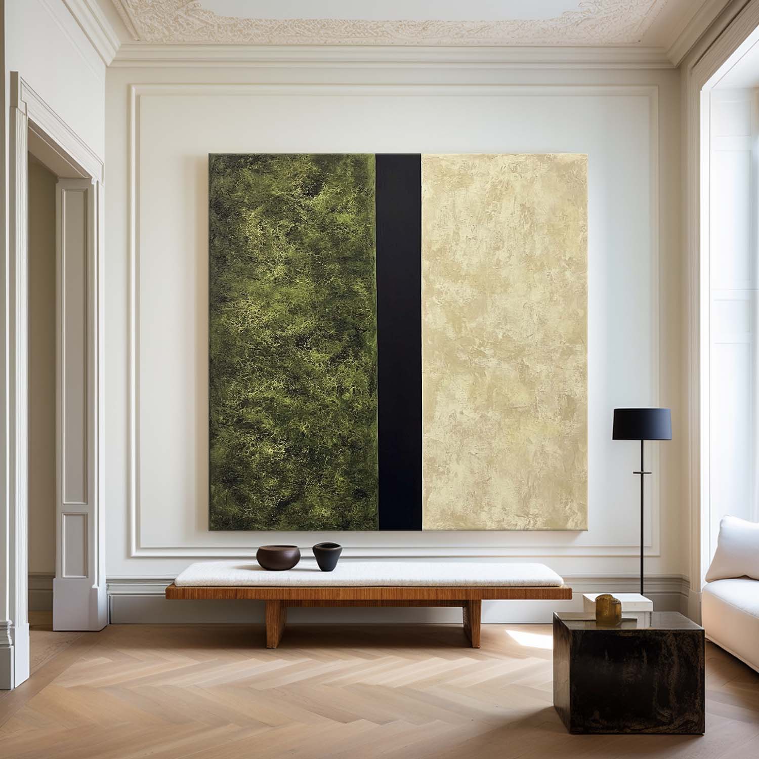 Wabi-sabi Green Textured Wall Art Large Framed Green Painting Green Square Painting For Living Room