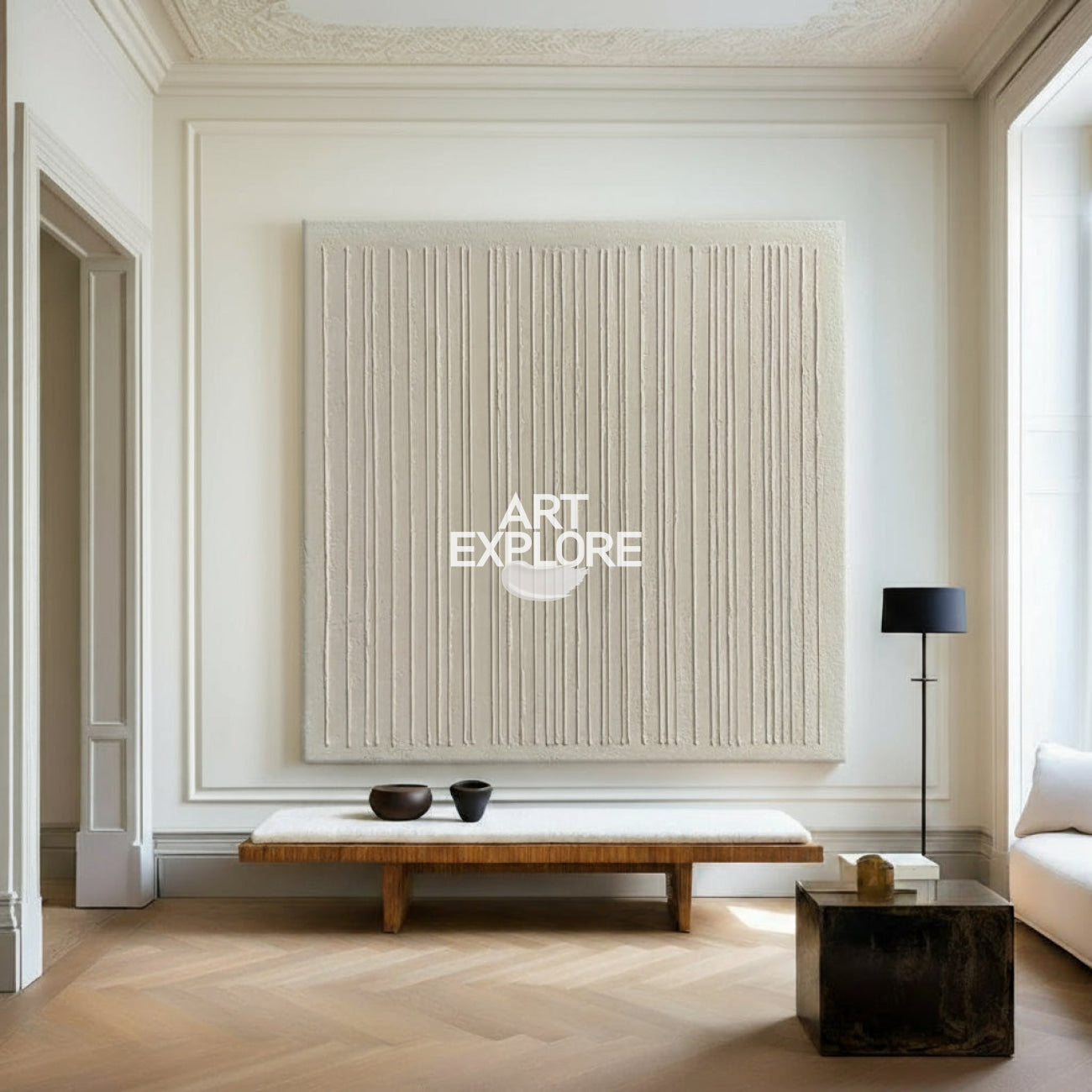 Wabi-sabi Beige Wall Art Beige Textured Painting Large Minimalist Plaster Wall Art For Livingroom