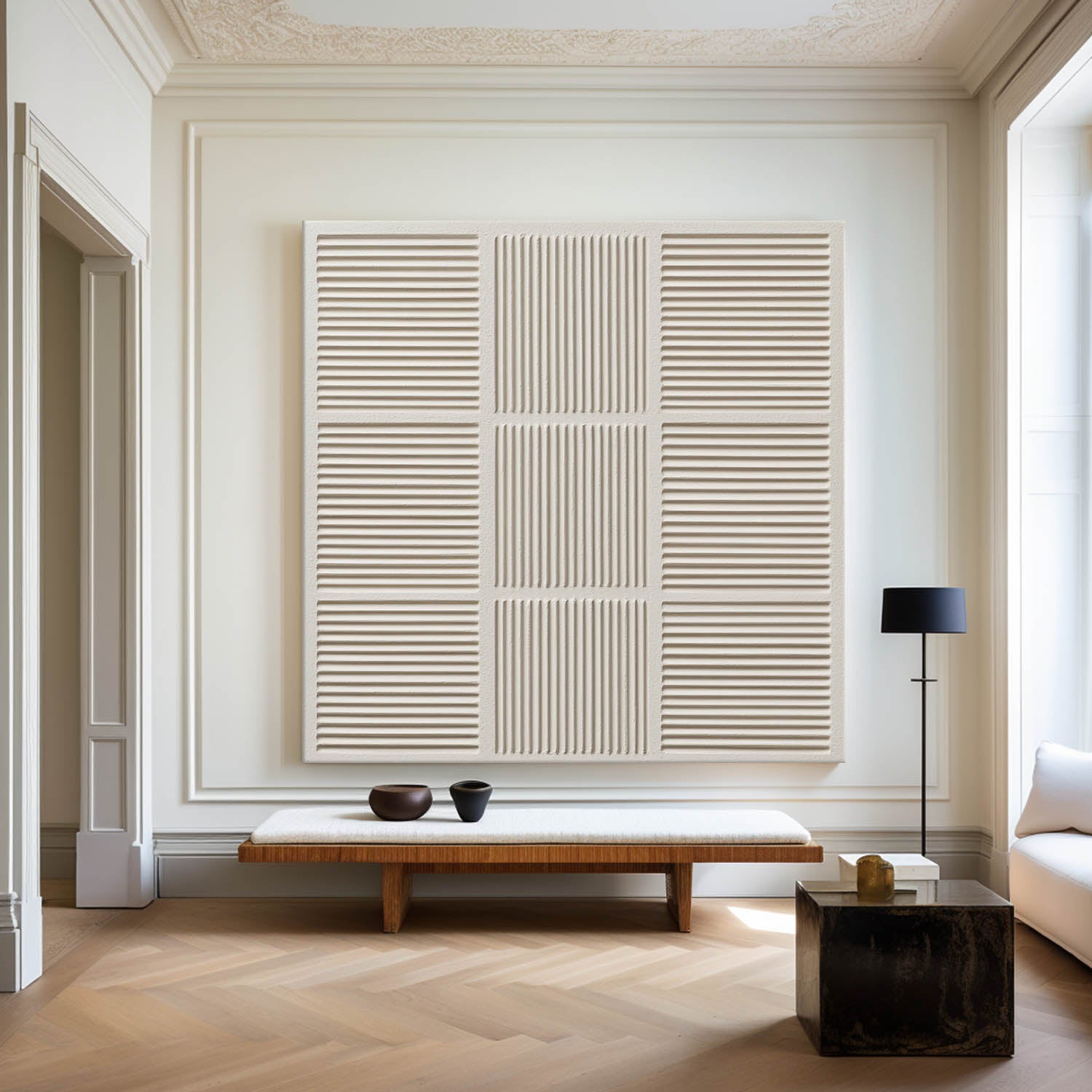 Large Beige Wall Art Textured Painting Wabi-sabi Minimalist Plaster Wall Art For Livingroom