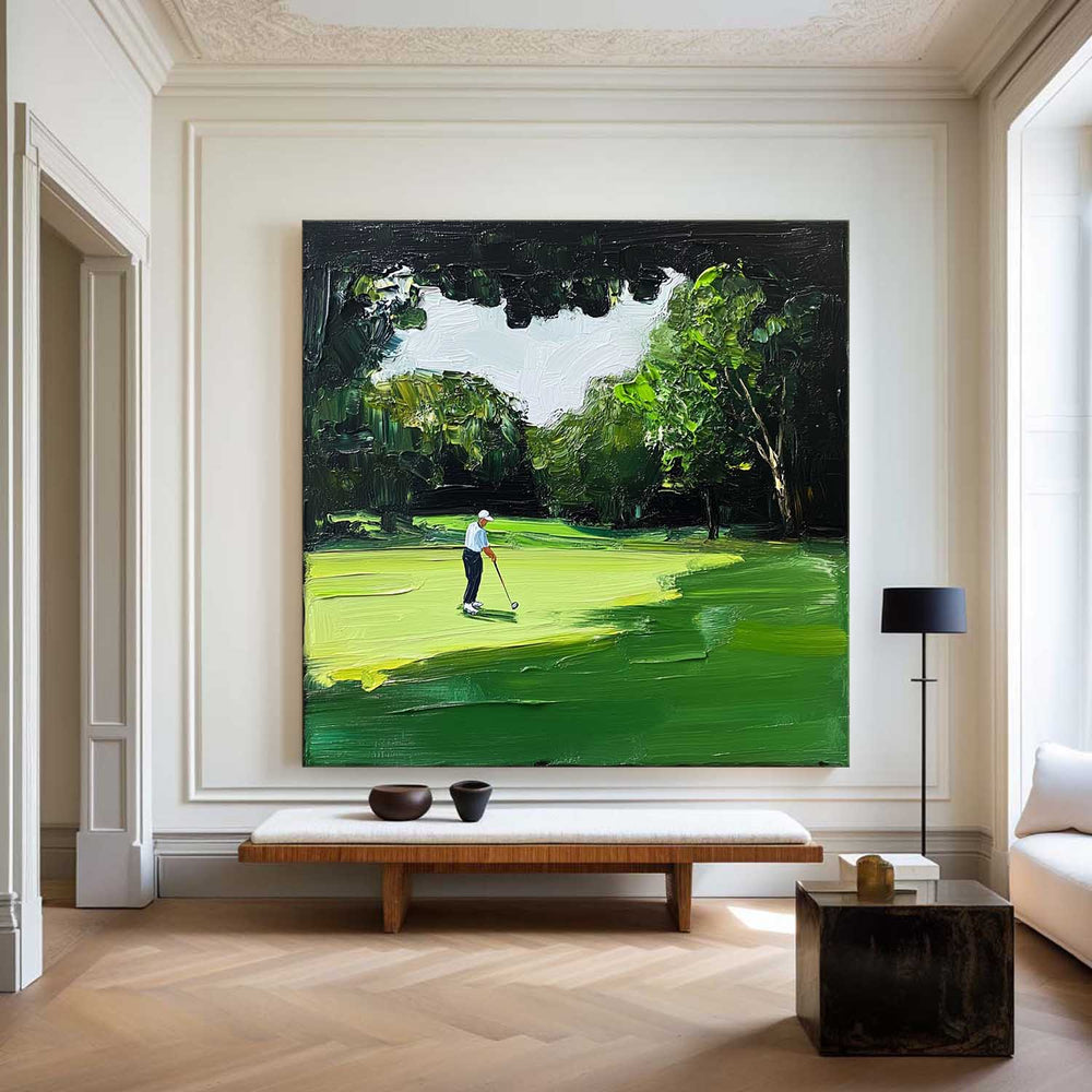 Green Textured Fine Art for Golf Lovers Sport Painting Rich Texture Golf Wall Art For Sale