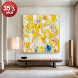 Large Yellow Textured Art Painting Plaster Painting Bauhaus Painting Square Textured Canvas Art