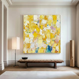 Large Yellow Textured Art Painting Plaster Painting Bauhaus Painting Square Textured Canvas Art