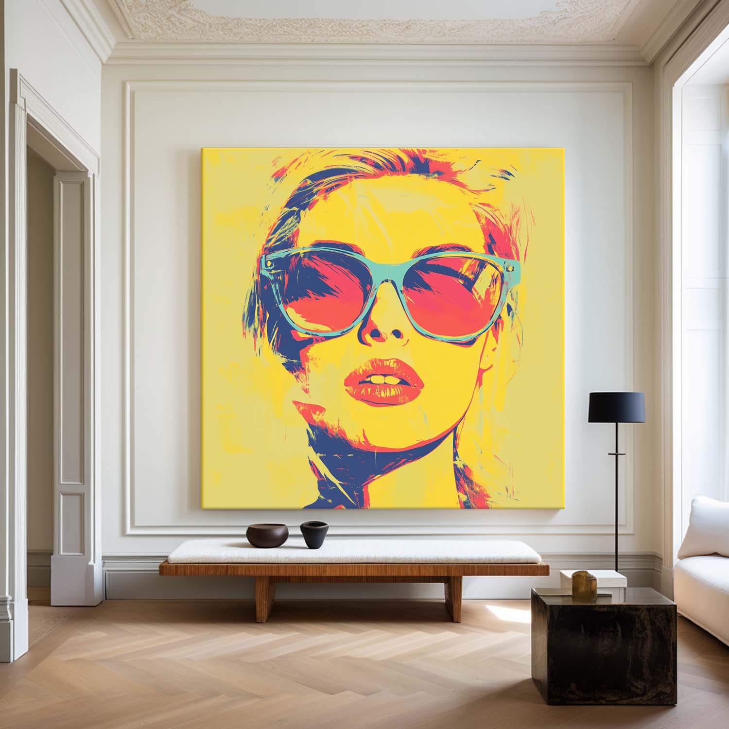 Modern Portrait Art Beautiful Girl Oil Painting Bauhaus Painting Square Pop Canvas Art For Livingroom